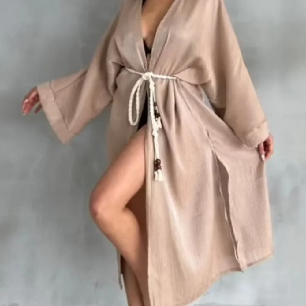 Chic Beige Women's Cape with Tie - Picture 1 of 2